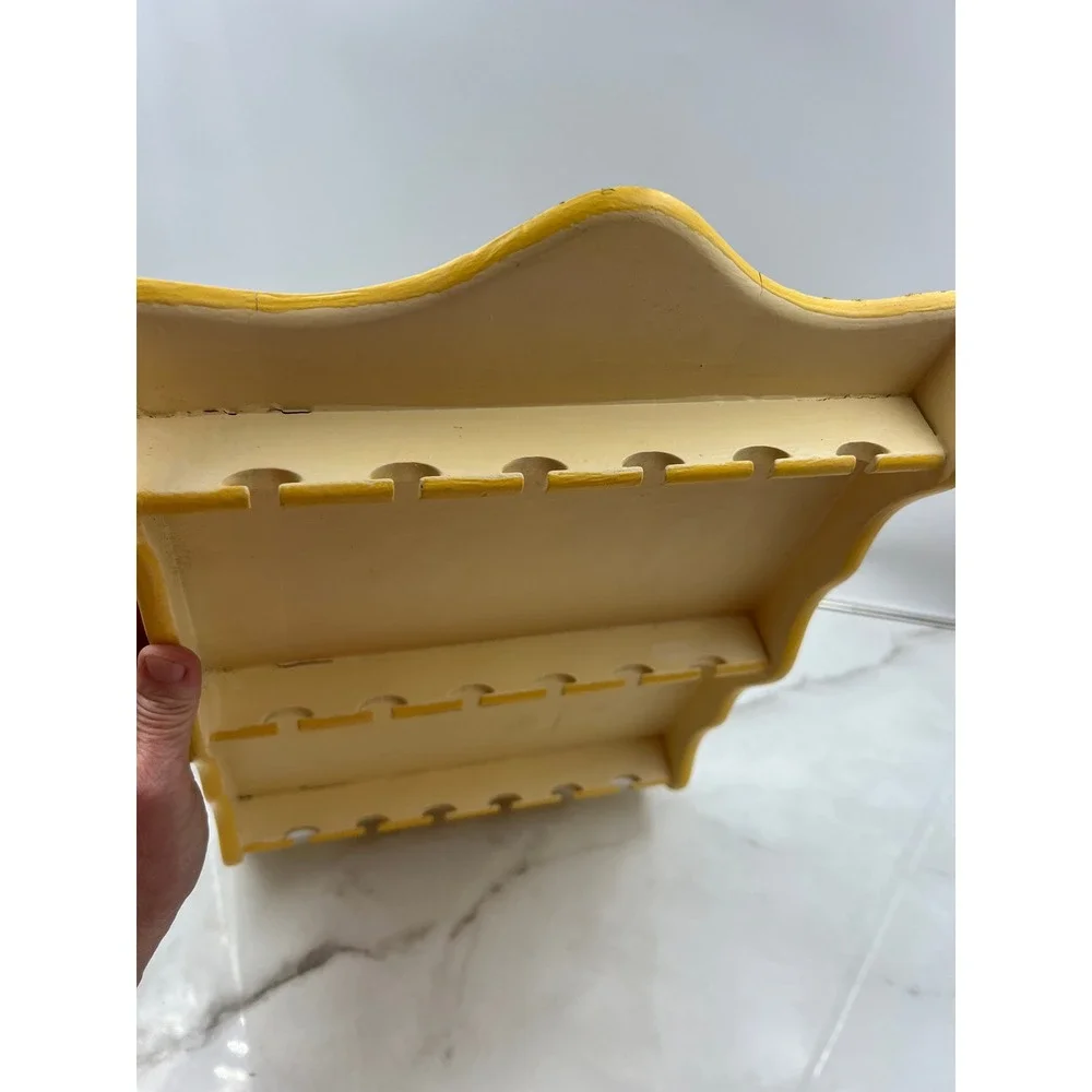 Vintage Woodcraftery Cherry Wood Spoon Rack Wall Hanging Display Yellow Cream